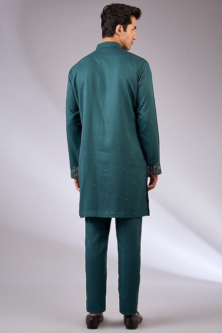 Teal Cotton & Cotton Matka Kurta Set by Qbik Men at Pernia's Pop Up Shop