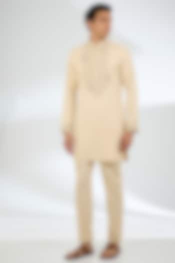 Fawn-Colored Tencel Kurta Set by Qbik Men