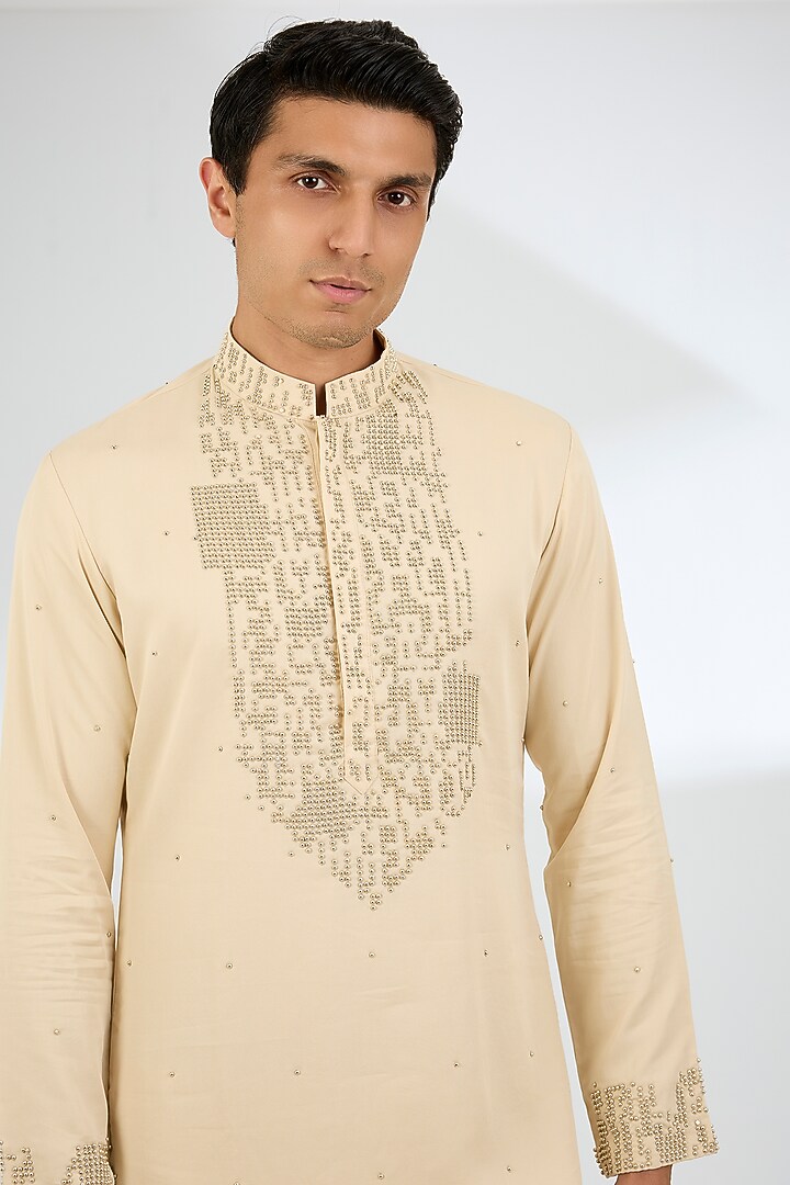 Fawn-Colored Tencel Kurta Set by Qbik Men at Pernia's Pop Up Shop