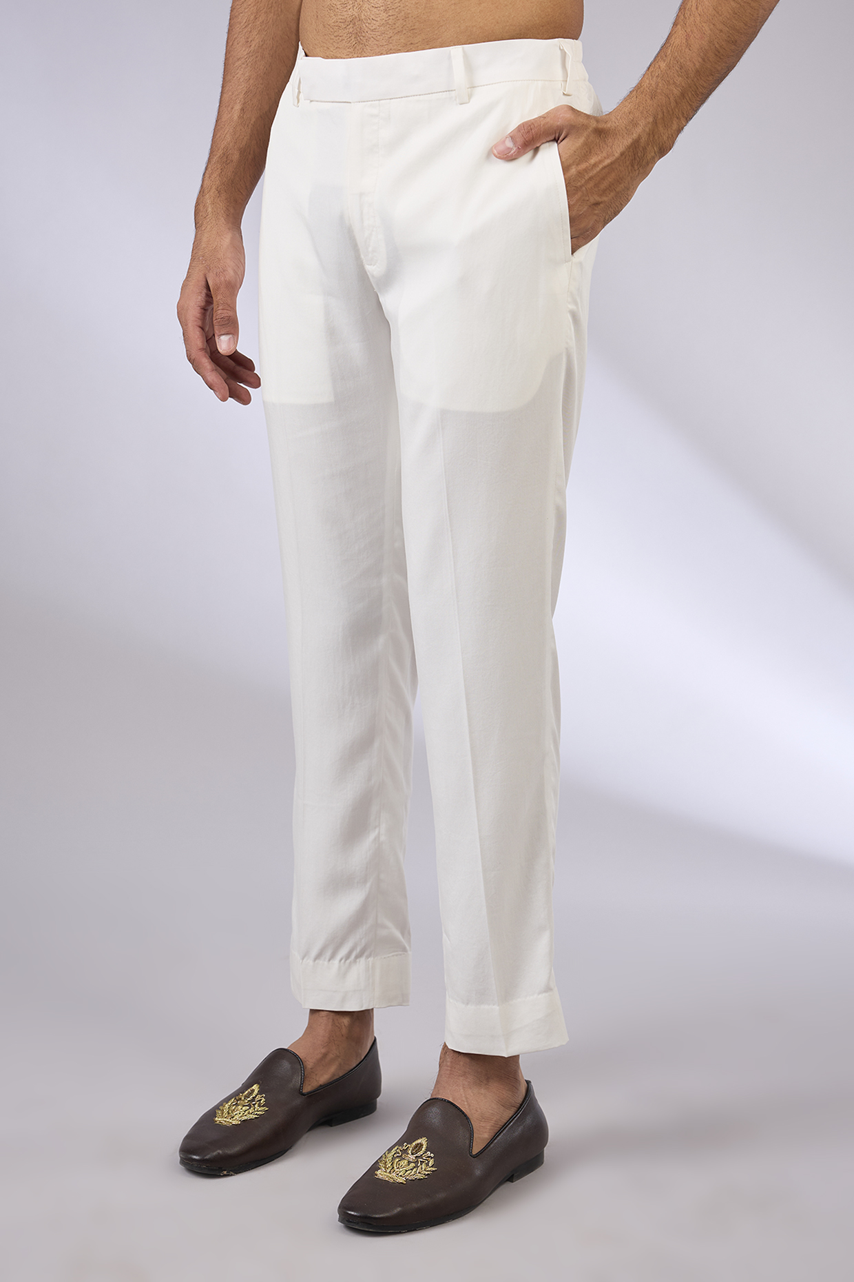 Ivory Cotton & Cotton Matka Pants by Qbik Men