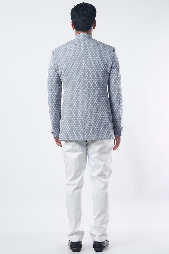 Aqua Blue Viscose Wool Wedding Bandhgala Jacket Set by Qbik Men at Pernia's Pop Up Shop