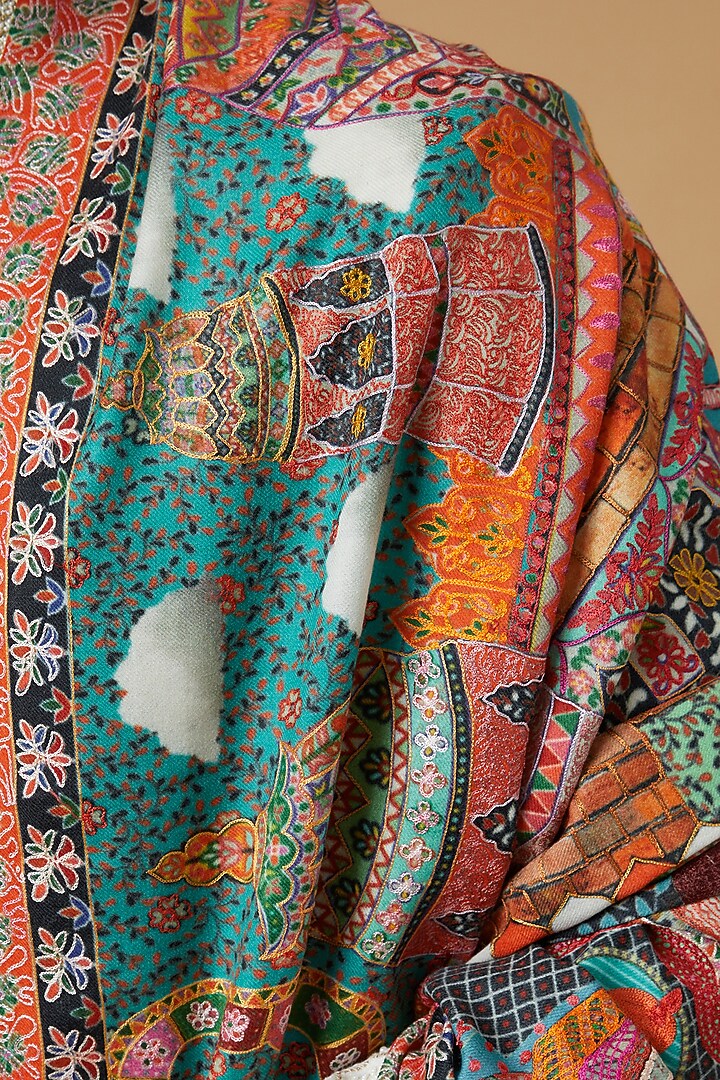 Multi-Colored Wool Embroidered Stole by Qbik Men at Pernia's Pop Up Shop