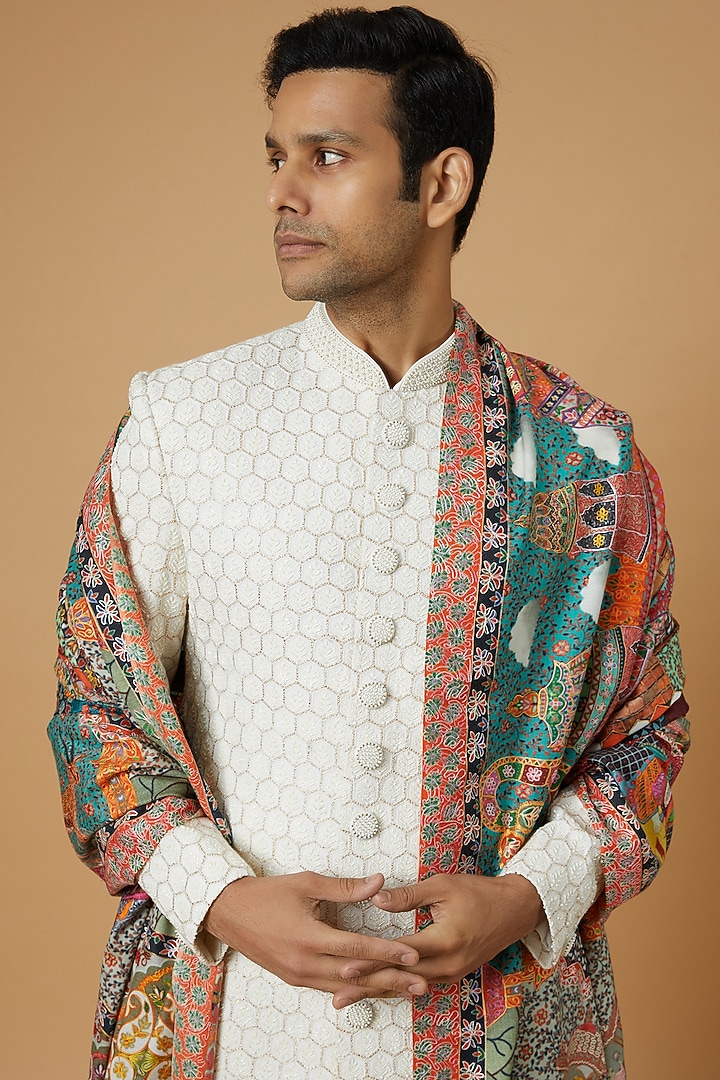 Multi-Colored Wool Embroidered Stole by Qbik Men at Pernia's Pop Up Shop