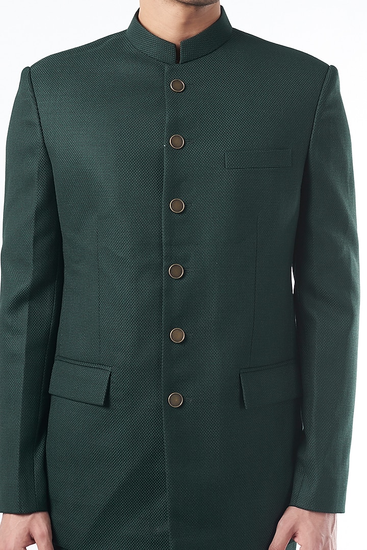 Dark Green Wedding Bandhgala Jacket Set by Qbik Men at Pernia's Pop Up Shop