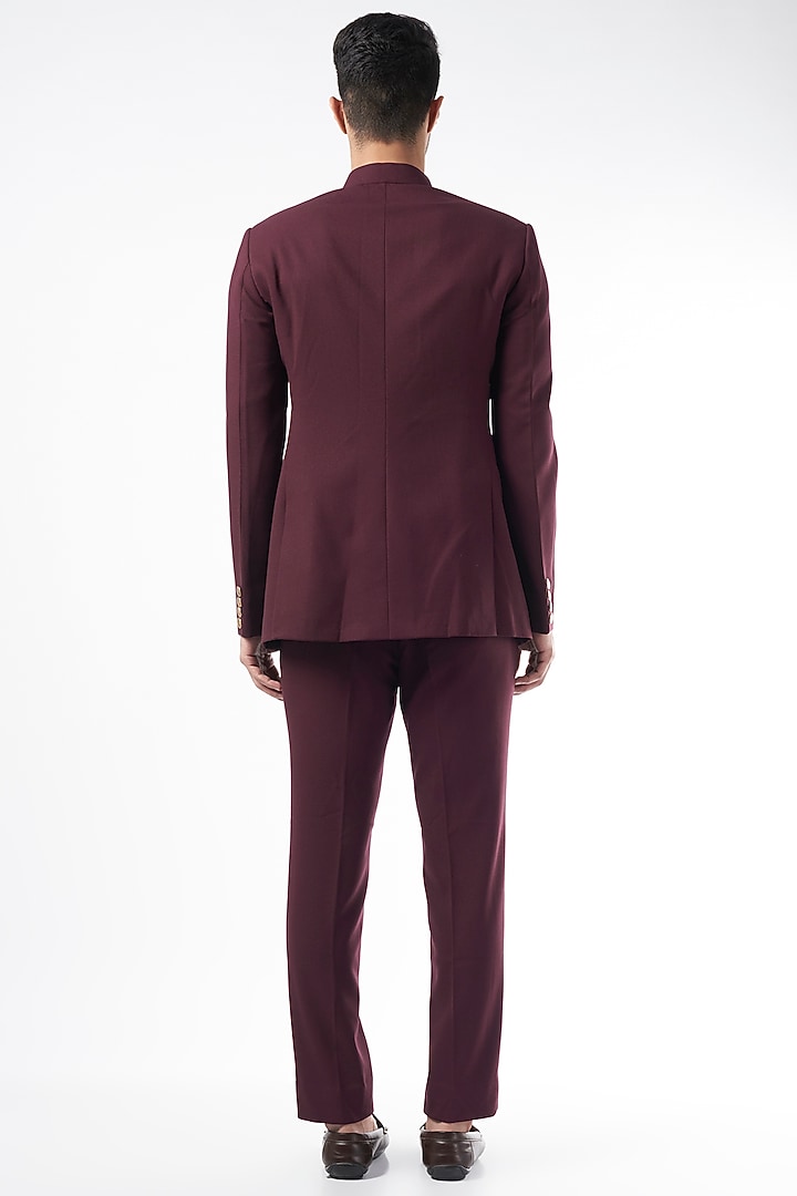 Wine Wedding Bandhgala Jacket Set by Qbik Men at Pernia's Pop Up Shop