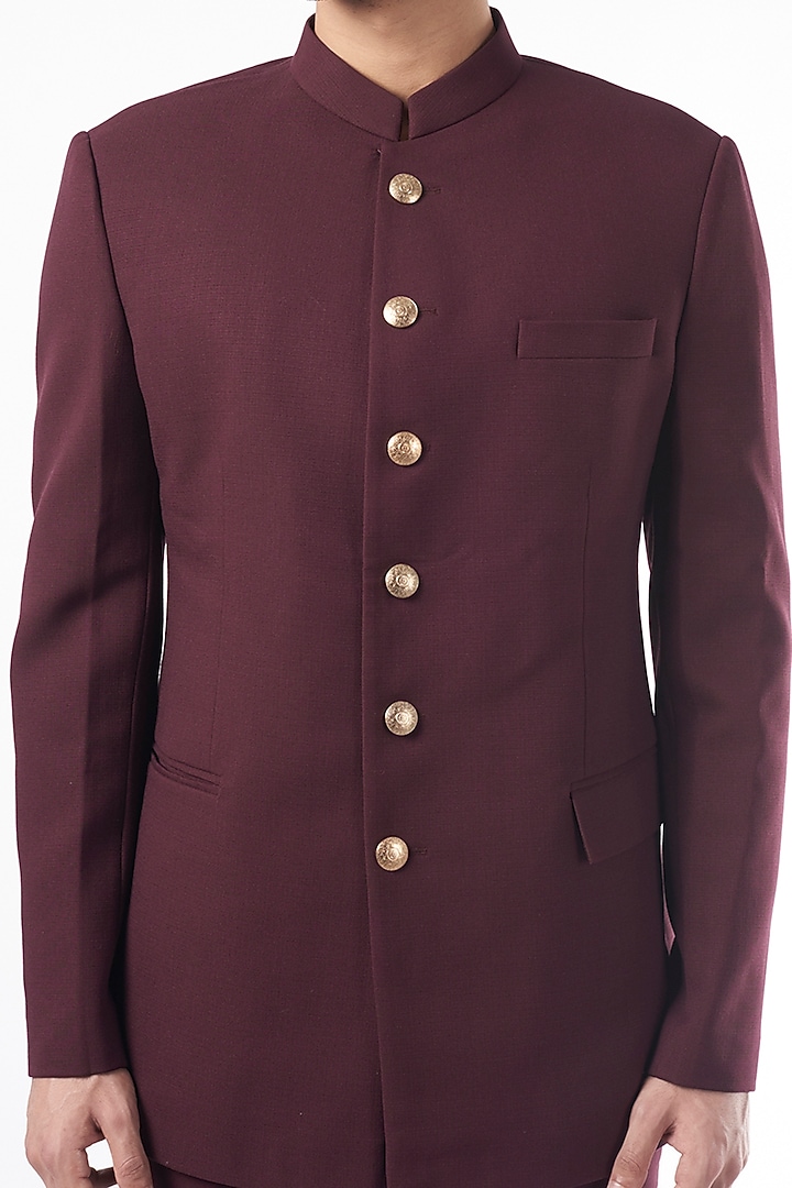 Wine Wedding Bandhgala Jacket Set by Qbik Men at Pernia's Pop Up Shop