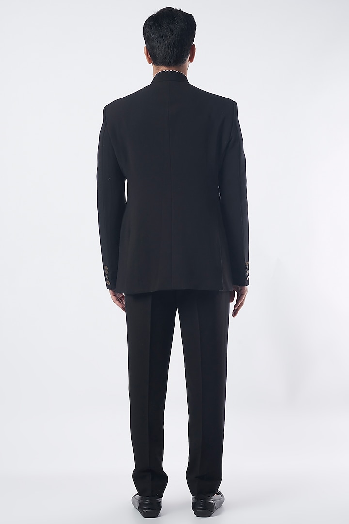 Black Viscose Wool Wedding Bandhgala Jacket Set by Qbik Men at Pernia's Pop Up Shop