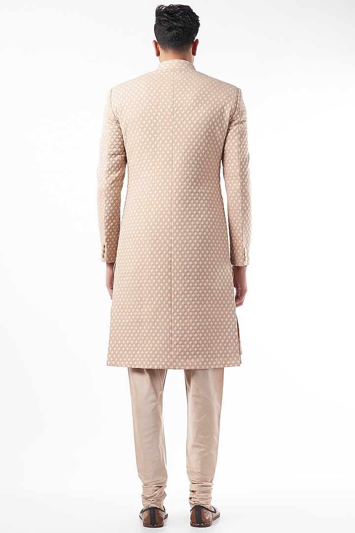 Beige Embroidered Wedding Sherwani Set by Qbik Men at Pernia's Pop Up Shop