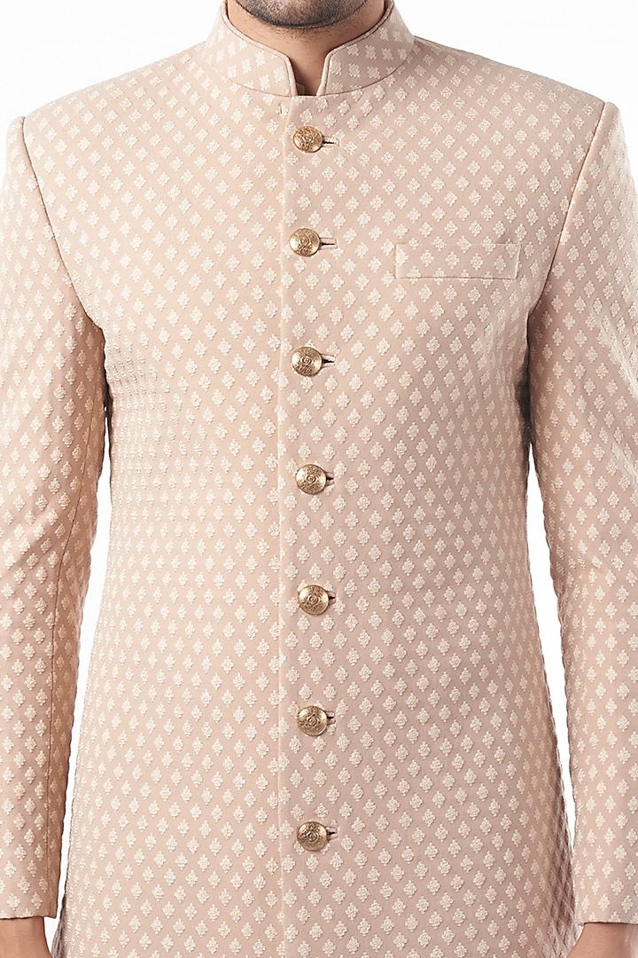 Beige Embroidered Wedding Sherwani Set by Qbik Men at Pernia's Pop Up Shop