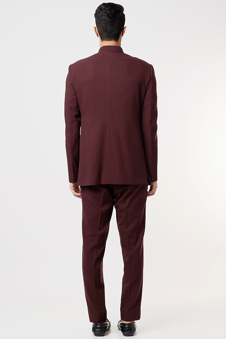 Wine Viscose Wool Wedding Bandhgala Jacket Set by Qbik Men at Pernia's Pop Up Shop