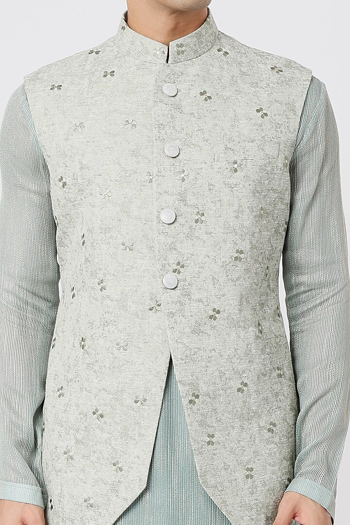 Grey Embroidered Bundi Jacket With Kurta Set by Qbik Men at Pernia's Pop Up Shop