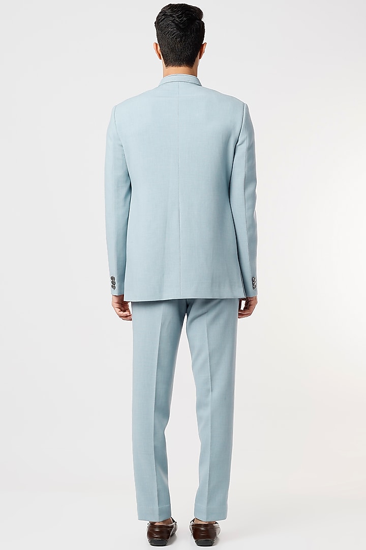 Sky Blue Viscose Wool Wedding Bandhgala Jacket Set by Qbik Men at Pernia's Pop Up Shop