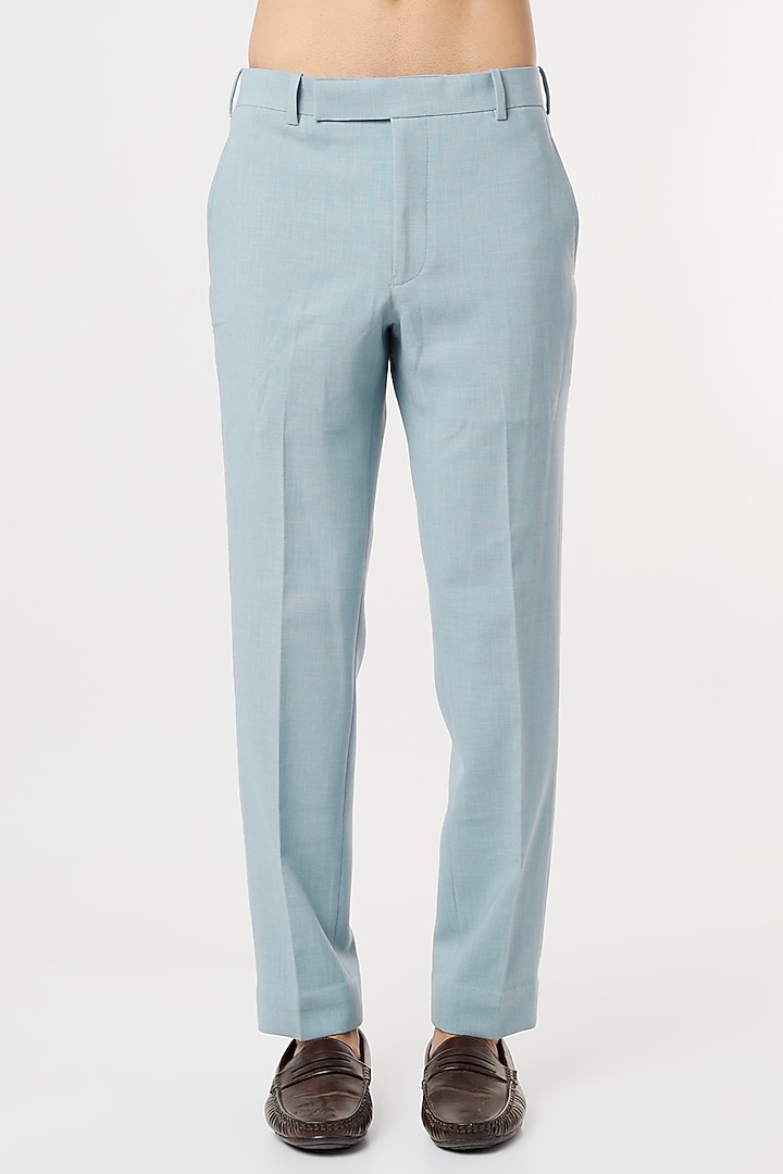 Sky Blue Viscose Wool Wedding Bandhgala Jacket Set by Qbik Men at Pernia's Pop Up Shop
