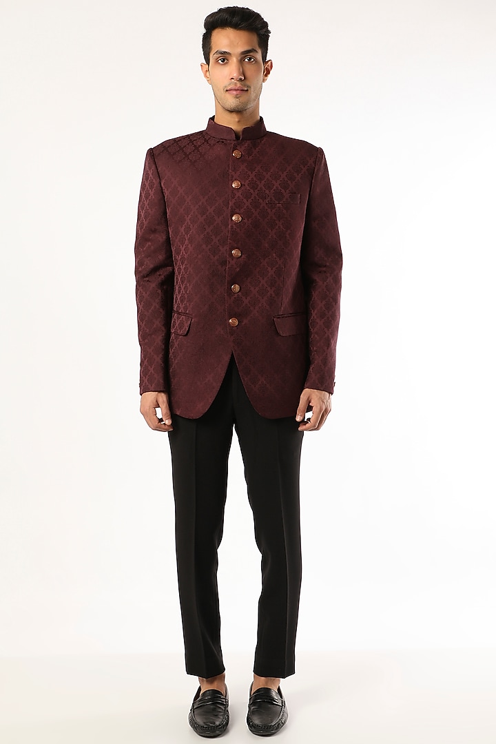 Wine Viscose Wedding Bandhgala Jacket Set by Qbik Men at Pernia's Pop Up Shop