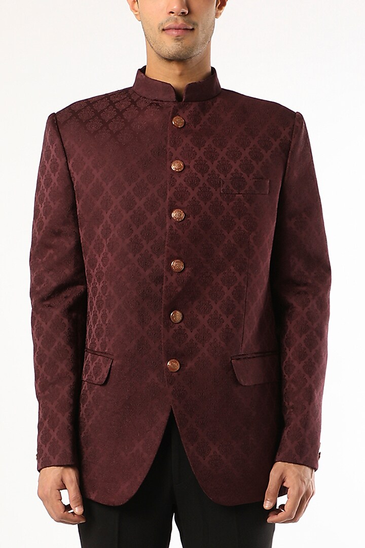 Wine Viscose Wedding Bandhgala Jacket Set by Qbik Men at Pernia's Pop Up Shop