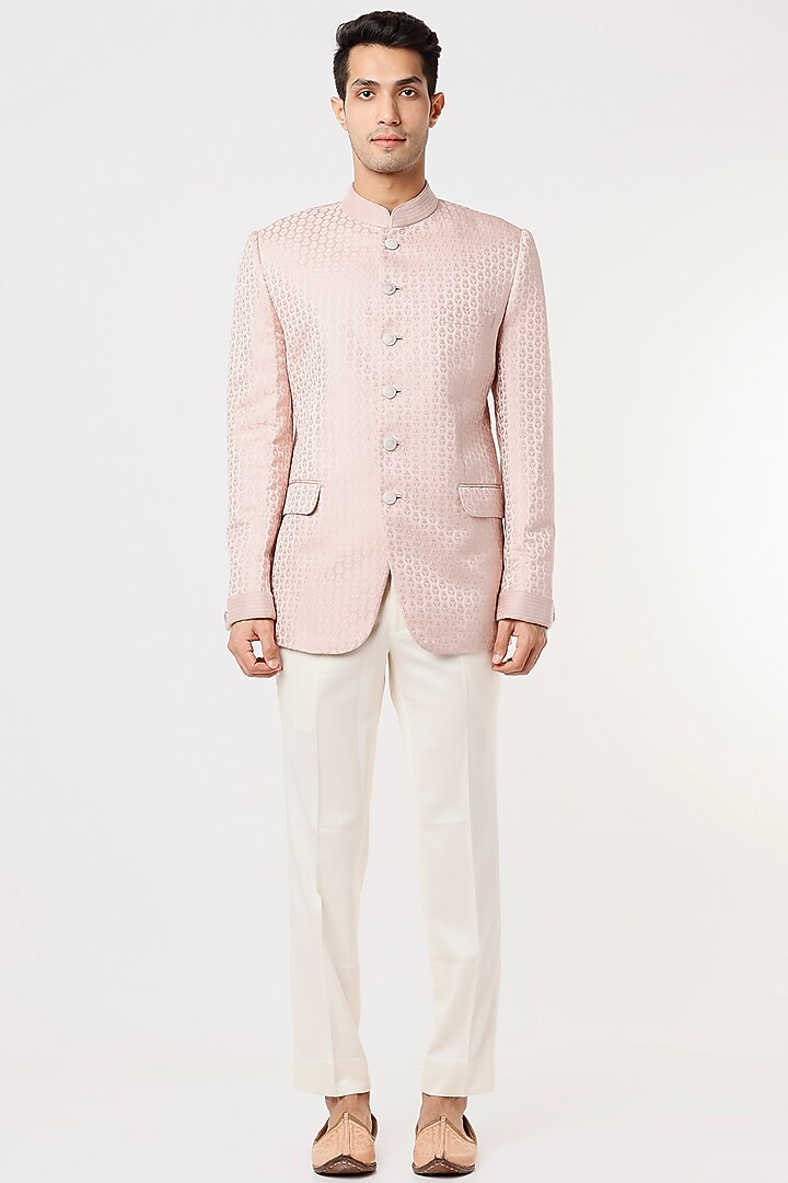 Blush Pink Viscose Wedding Bandhgala Jacket Set by Qbik Men at Pernia's Pop Up Shop
