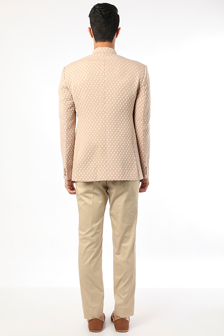 Blush Pink Viscose Wool Angrakha Wedding Bandhgala Set by Qbik Men at Pernia's Pop Up Shop