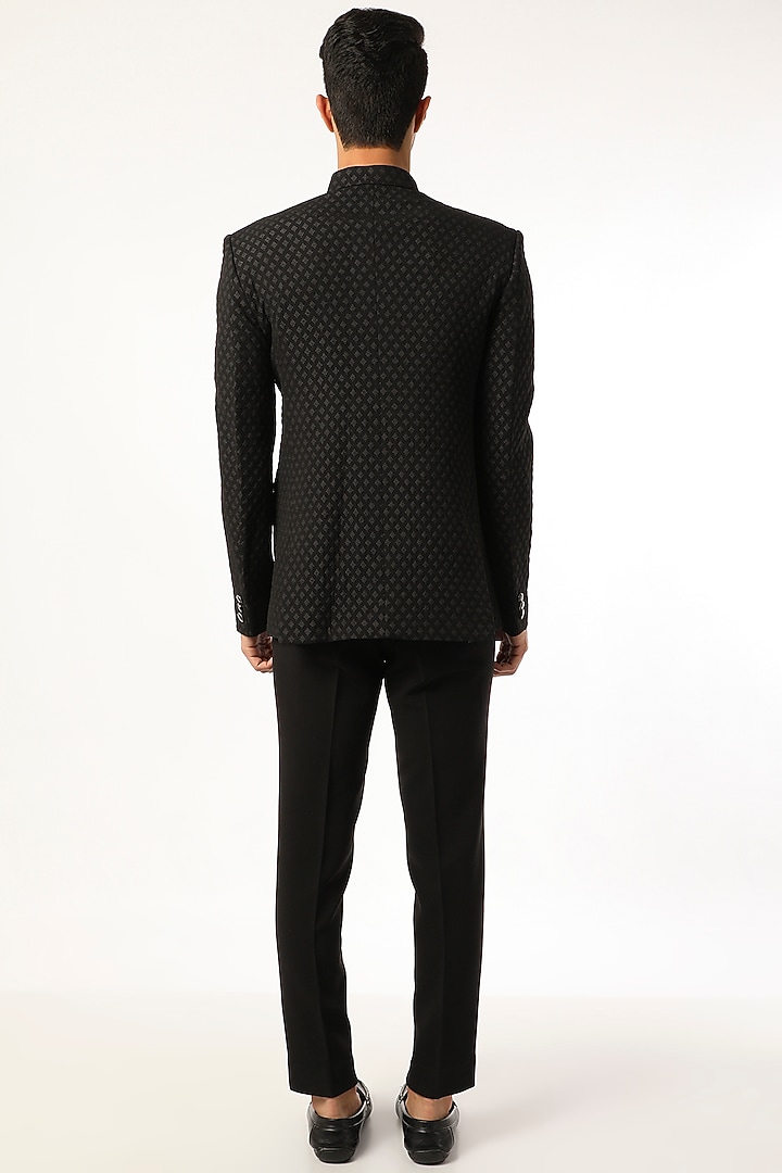 Black Viscose Wool Wedding Bandhgala Set by Qbik Men at Pernia's Pop Up Shop