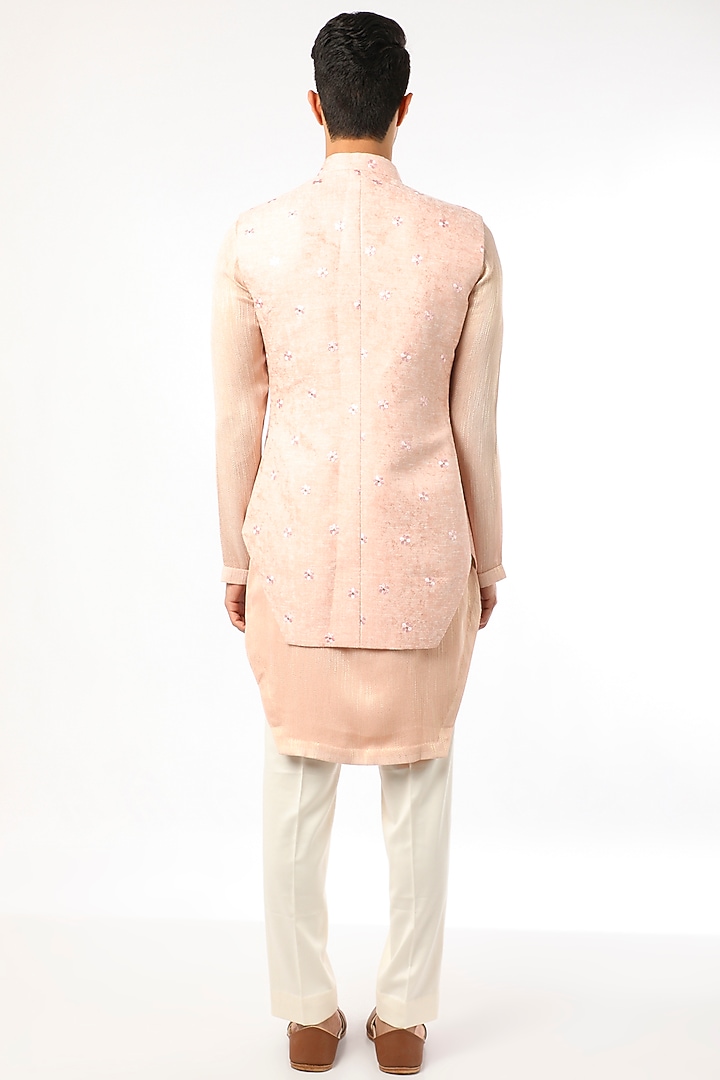 Blush Pink Embroidered Kurta Set With Indo-Western Jacket by Qbik Men at Pernia's Pop Up Shop