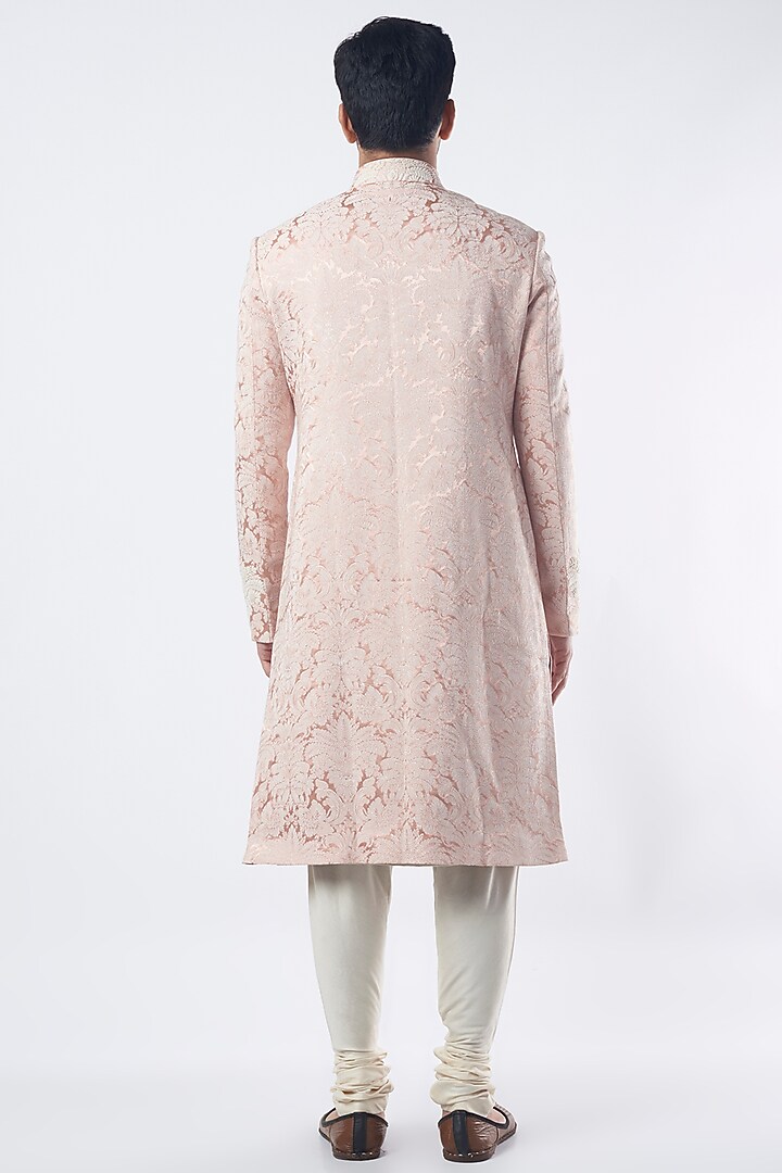 Blush Pink Jacquard Wedding Sherwani Set by Qbik Men at Pernia's Pop Up Shop
