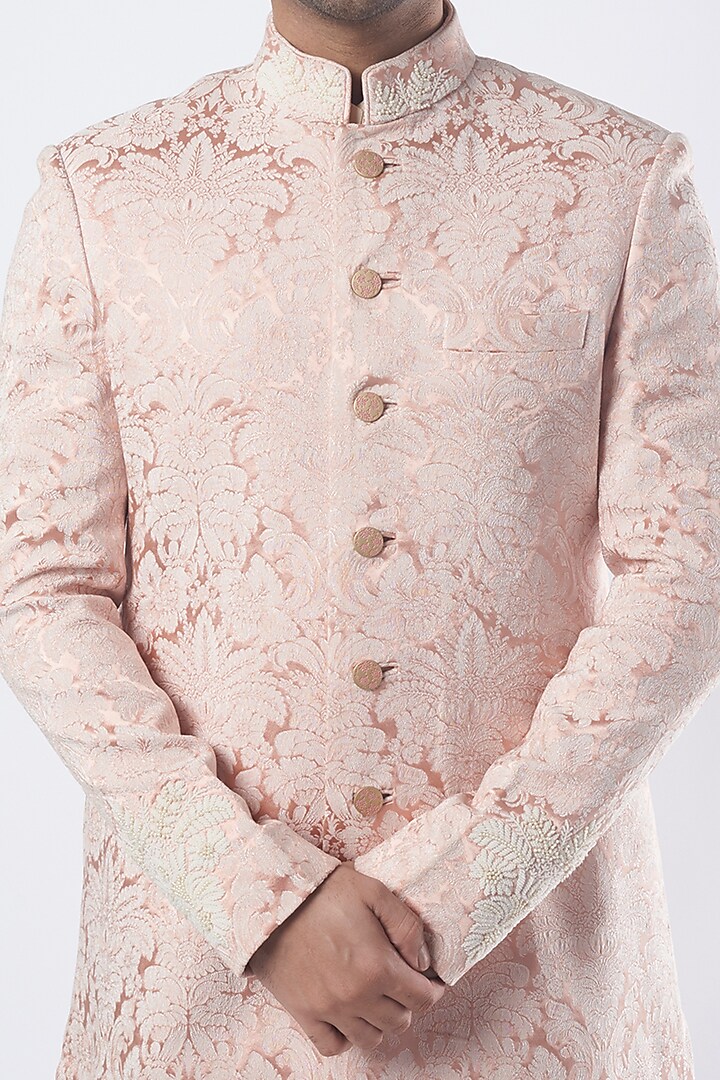 Blush Pink Jacquard Wedding Sherwani Set by Qbik Men at Pernia's Pop Up Shop