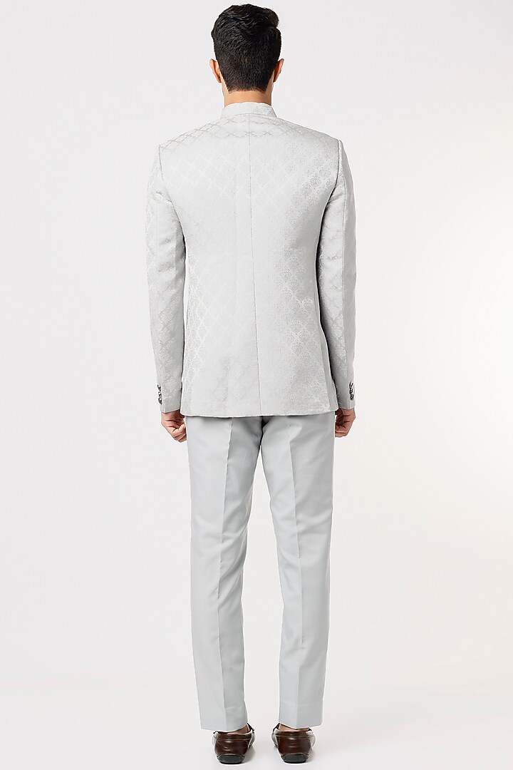 Grey Viscose Wool Wedding Bandhgala Set by Qbik Men at Pernia's Pop Up Shop