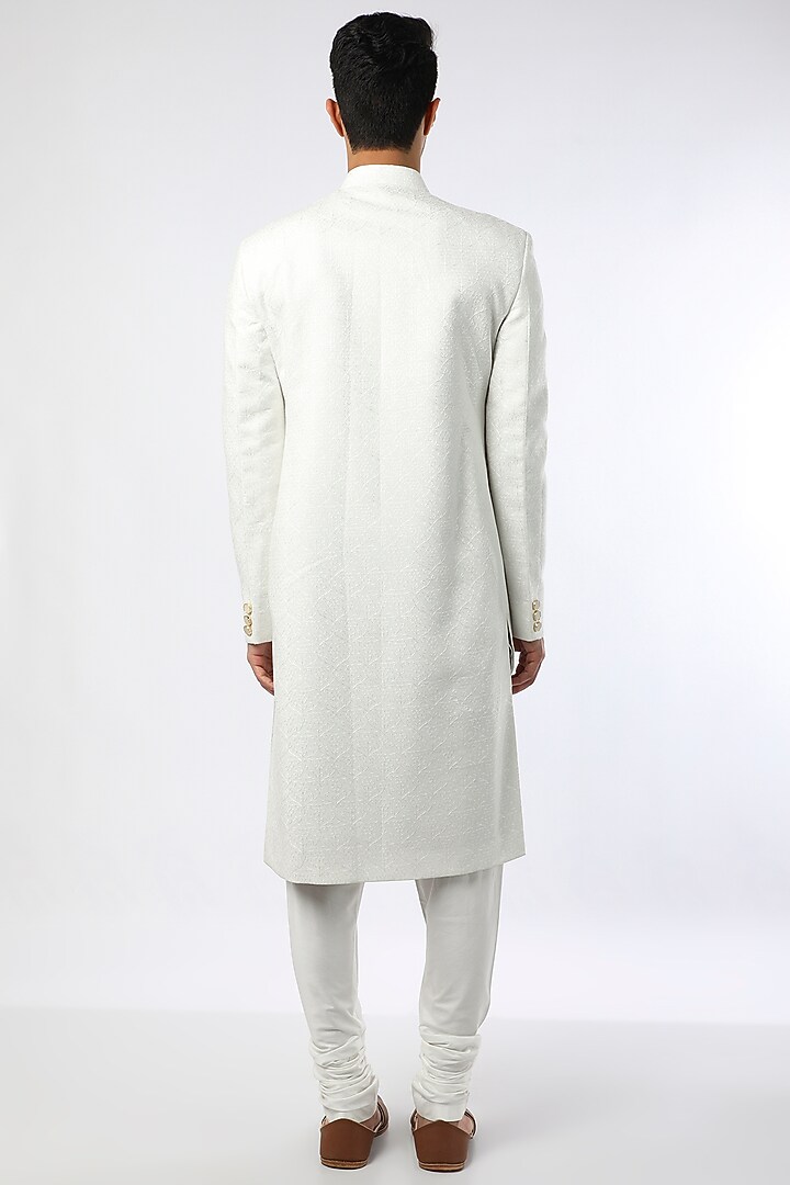 White Matka Silk Wedding Sherwani Set by Qbik Men at Pernia's Pop Up Shop