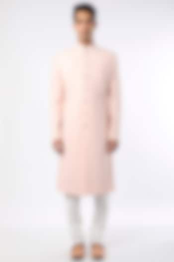 Blush Pink Matka Silk Sherwani Set by Qbik Men