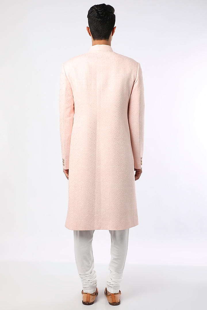 Blush Pink Matka Silk Wedding Sherwani Set by Qbik Men at Pernia's Pop Up Shop
