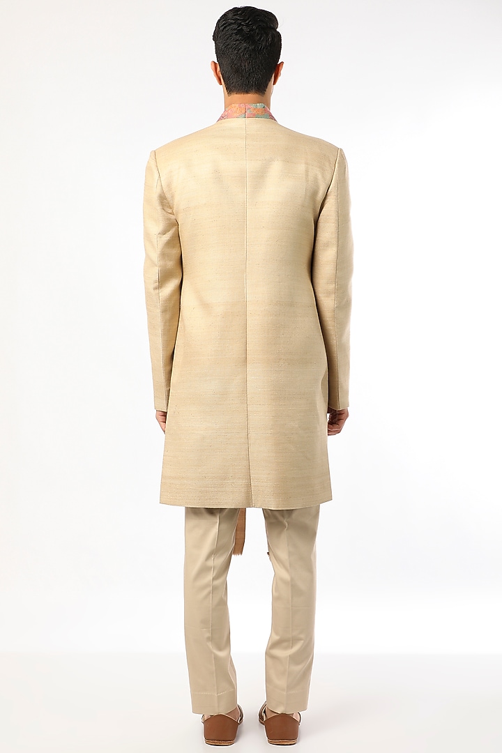Beige Matka Silk Indo Western Set by Qbik Men at Pernia's Pop Up Shop