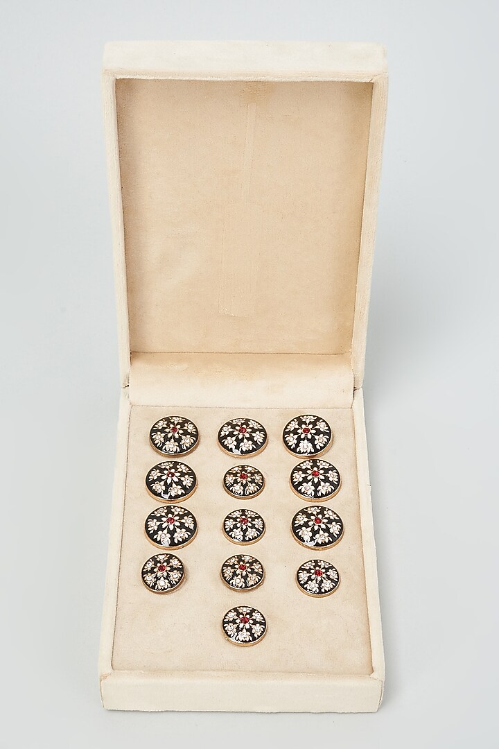 Black Meenakari Buttons (Set of 13) by Qbik Men at Pernia's Pop Up Shop