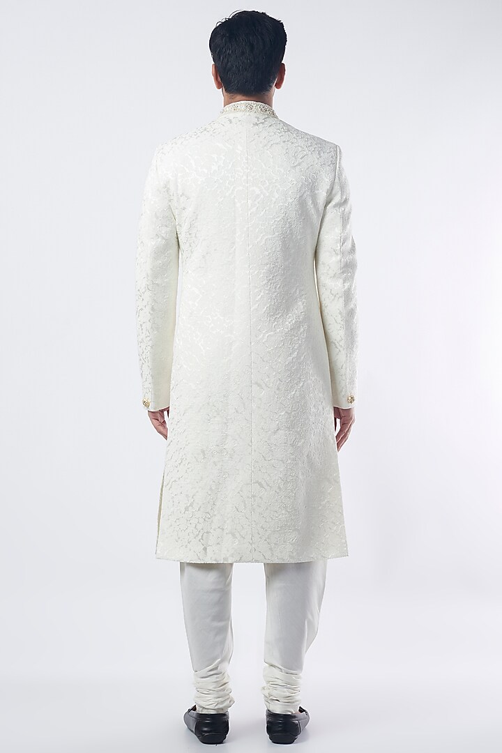 White Jacquard Groom Sherwani Set by Qbik Men at Pernia's Pop Up Shop
