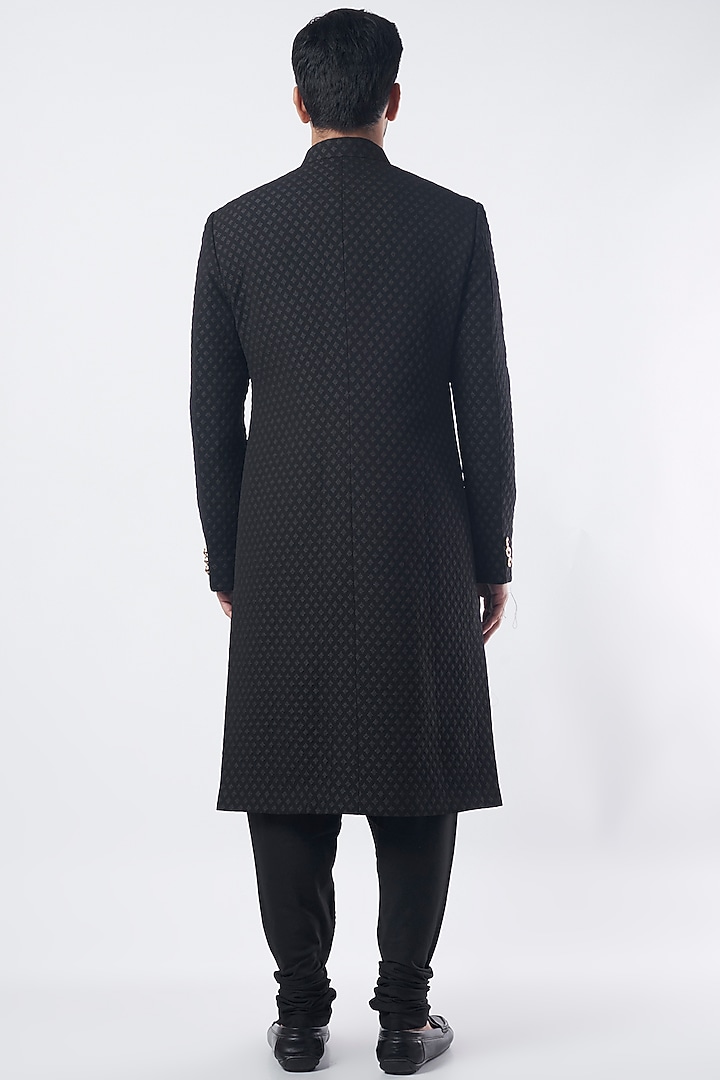 Black Embroidered Wedding Sherwani Set by Qbik Men at Pernia's Pop Up Shop
