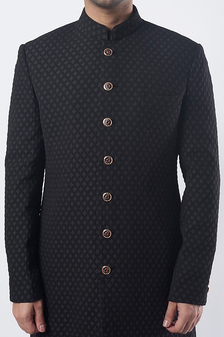 Black Embroidered Wedding Sherwani Set by Qbik Men at Pernia's Pop Up Shop