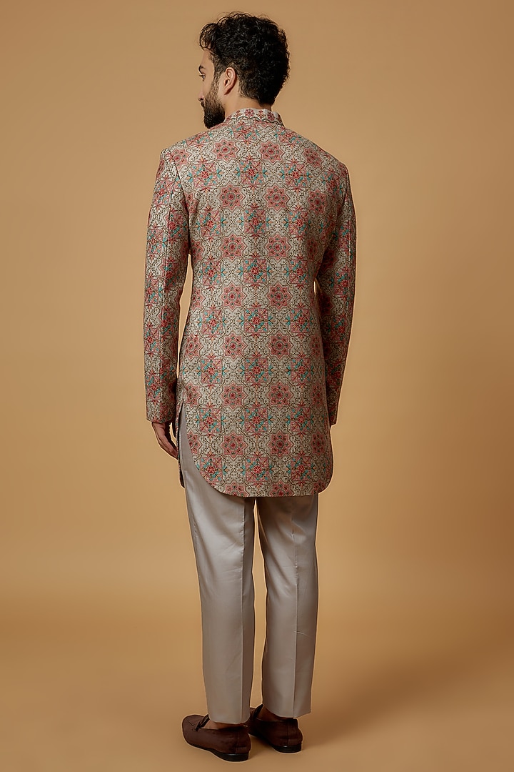Pink & Grey Bamboo Silk Indo-Western Set by Qbik Men at Pernia's Pop Up Shop
