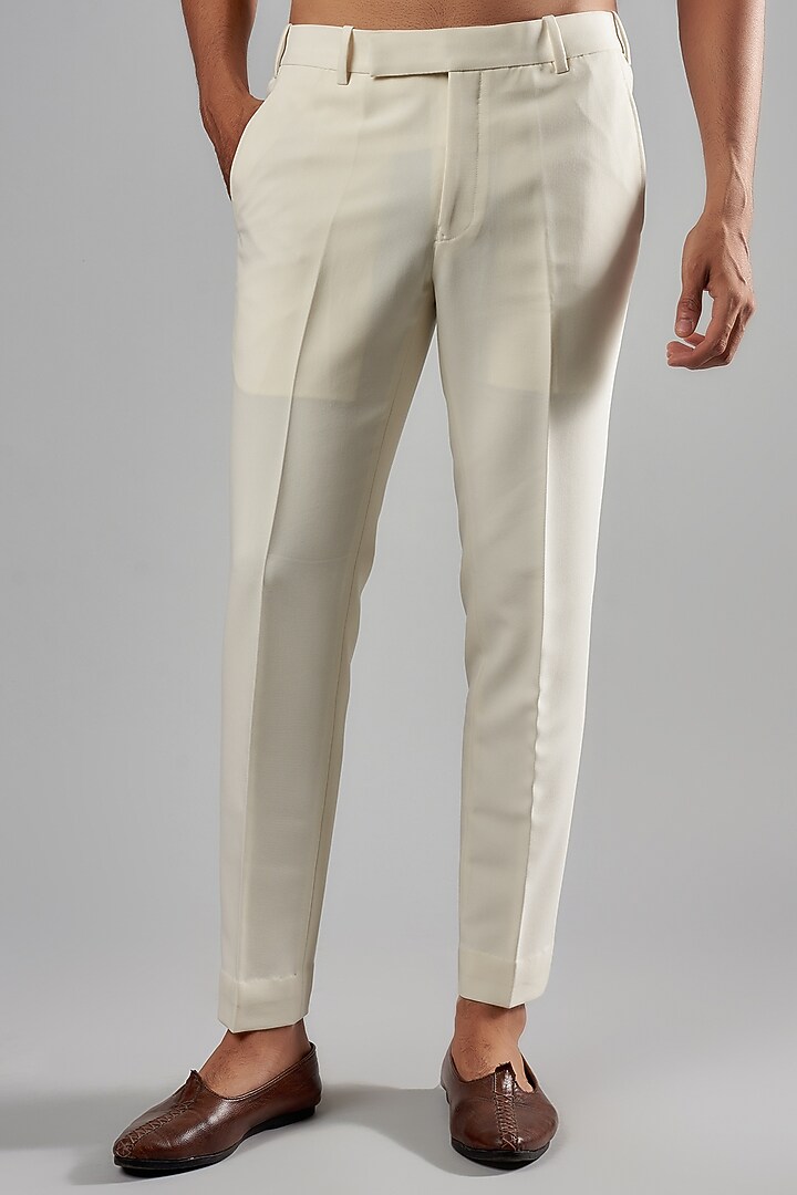 Cream Viscose Wool Embroidered Wedding Indowestern Set by Qbik Men at Pernia's Pop Up Shop