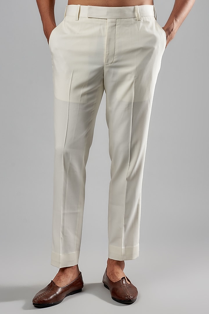 Cream Viscose Wool Embroidered Wedding Indowestern Set by Qbik Men at Pernia's Pop Up Shop