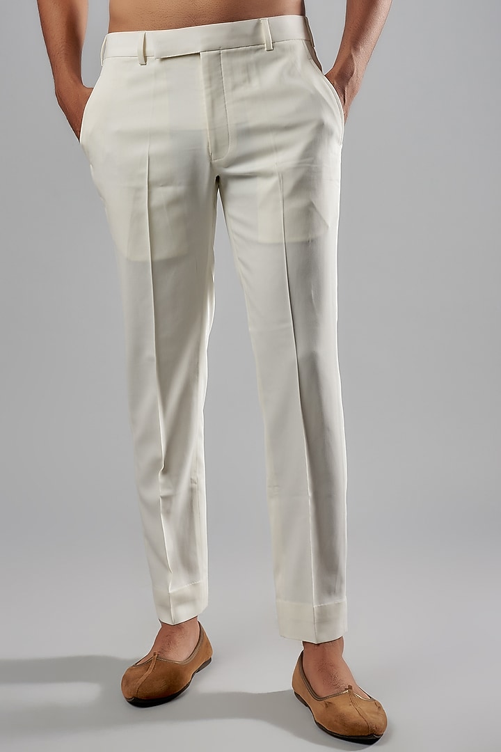 Ivory Viscose Wool & Jacquard Embroidered Wedding Indowestern Set by Qbik Men at Pernia's Pop Up Shop