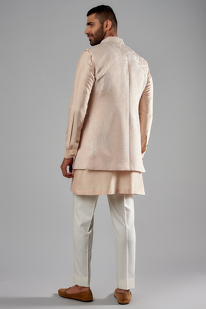 Blush Pink Viscose Wool & Jacquard Embroidered Wedding Indowestern Set by Qbik Men at Pernia's Pop Up Shop