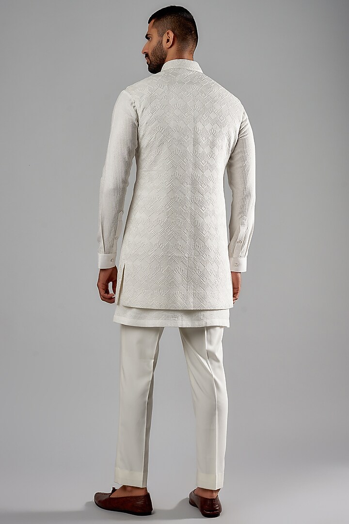 Ivory Silk Embroidered Wedding Indowestern Jacket Set by Qbik Men at Pernia's Pop Up Shop