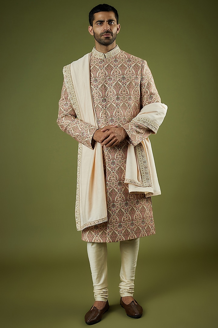 Multi-Colored Kashmiri Embroidered Sherwani Set by Qbik Men