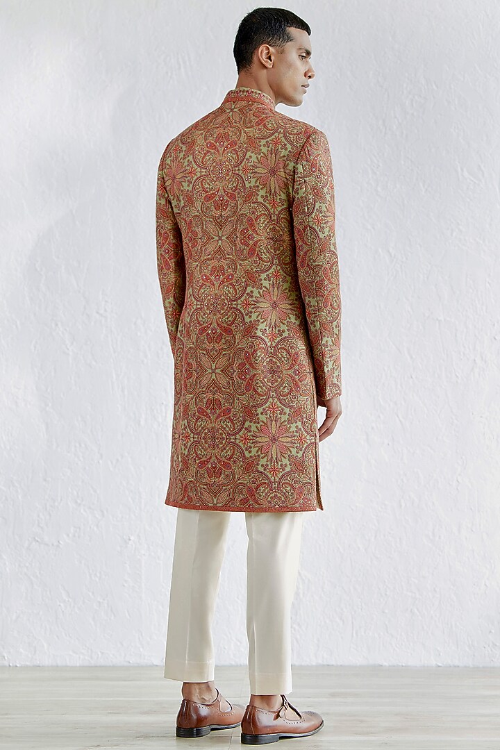 Pista Green Kashmiri Embroidered Groom Sherwani Set by Qbik Men at Pernia's Pop Up Shop