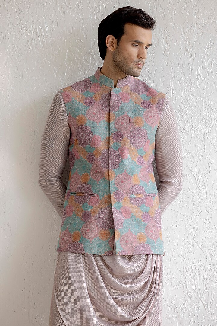 Multi-Colored Kashmiri Embroidered Nehru Jacket Set by Qbik Men at Pernia's Pop Up Shop