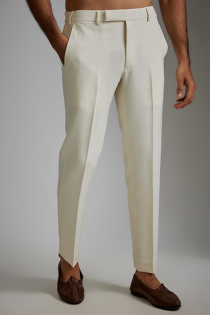 White Viscose Wool Embroidered Wedding Indowestern Set by Qbik Men at Pernia's Pop Up Shop