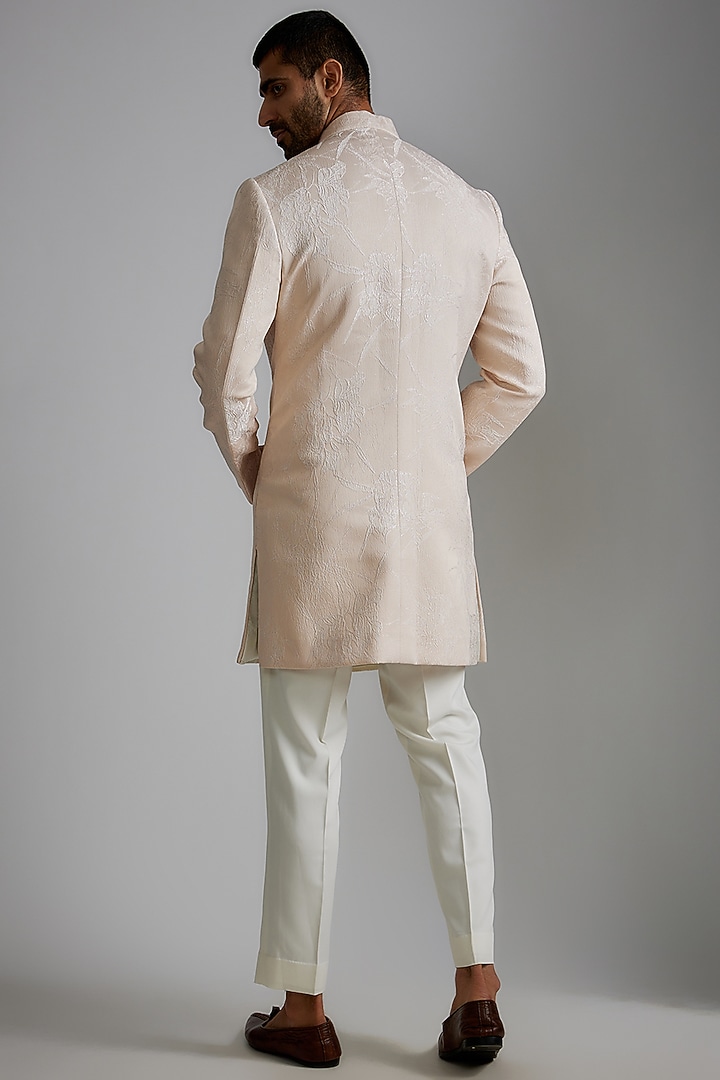 Powder Pink Jacquard & Wool Embroidered Wedding Indowestern Set by Qbik Men at Pernia's Pop Up Shop