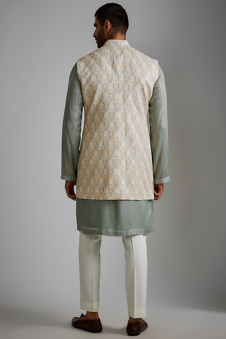 Multi-Colored Viscose Wool Embroidered Wedding Indowestern Set by Qbik Men at Pernia's Pop Up Shop