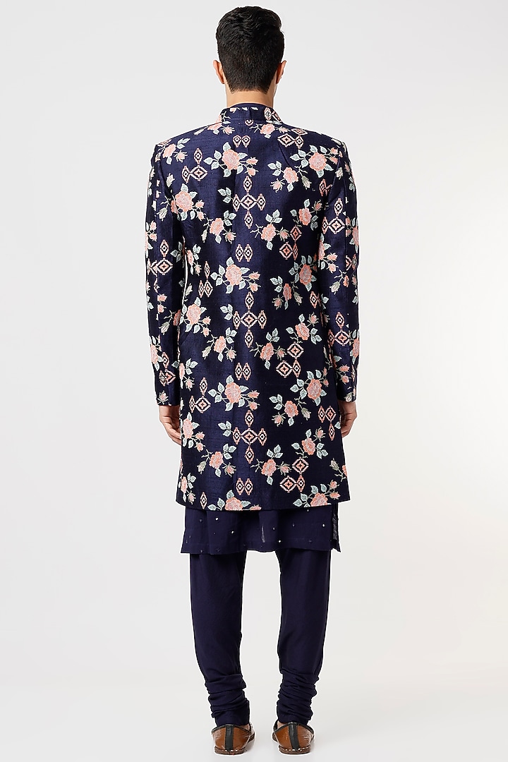 Midnight Blue Embroidered Indo Western Set by Qbik Men at Pernia's Pop Up Shop