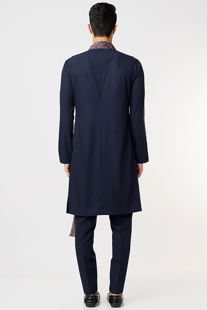 Midnight Blue Viscose Kurta Set With Drape by Qbik Men at Pernia's Pop Up Shop