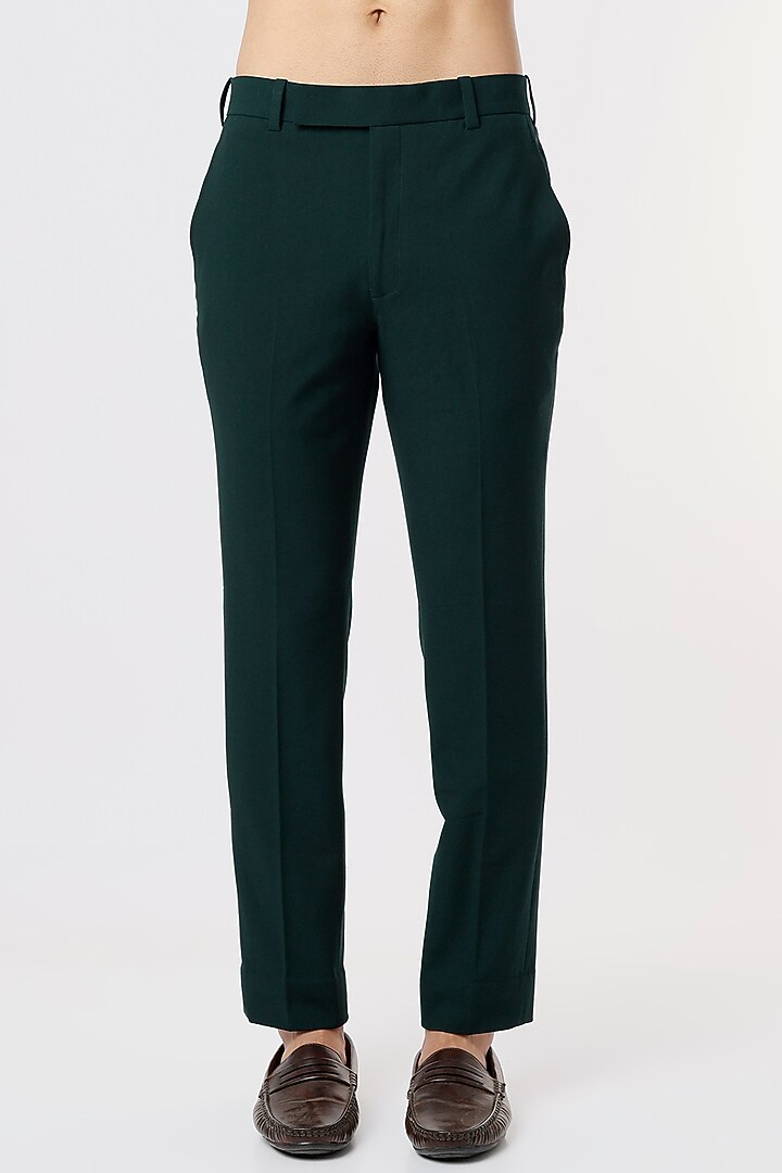 Green Viscose Wool Wedding Bandhgala Set by Qbik Men at Pernia's Pop Up Shop