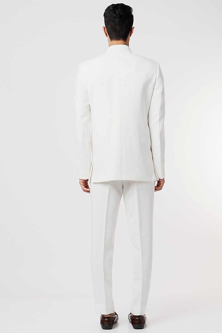 White Viscose Wool Wedding Bandhgala Set by Qbik Men at Pernia's Pop Up Shop